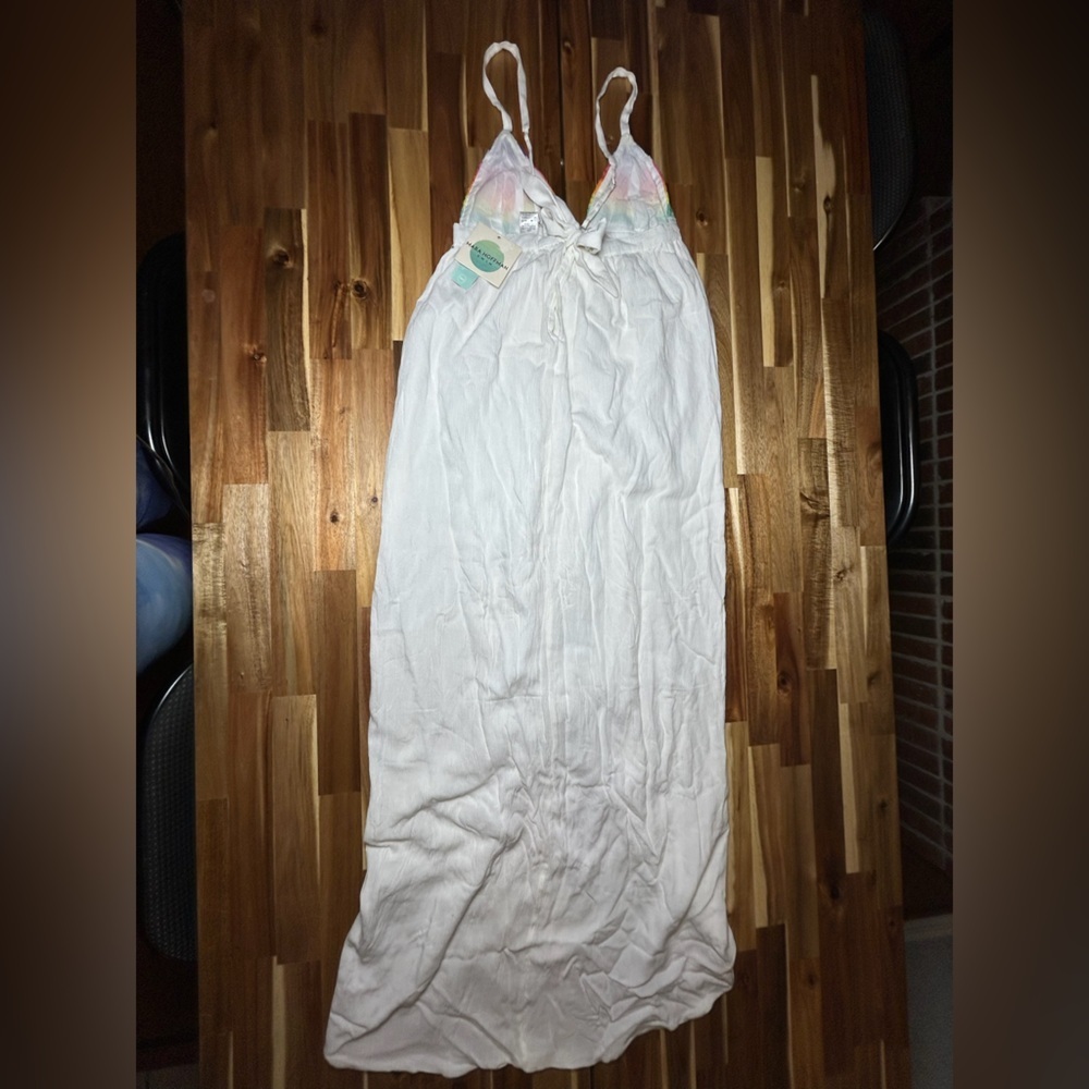 Mara Hoffman White Maxi Dress Rainbow Chevron Bust Spaghetti Strap Resort Beach - Picture 5 of 10